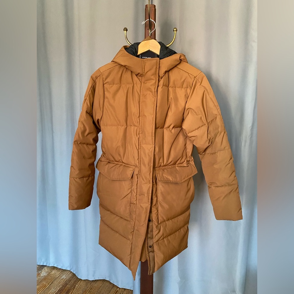 Everlane Renew Long Puffer Coat Jacket with Hood Chestnut XS